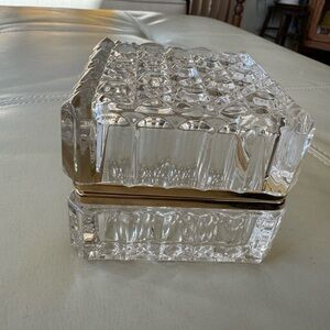 French Cut Crystal Jewelry Casket Trinket Box with Gold-Toned Brass Trim
